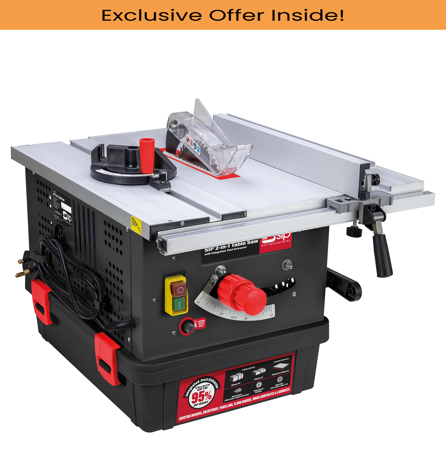 SIP 01513 2-in-1 Table Saw w/ Integrated Dust Extractor
