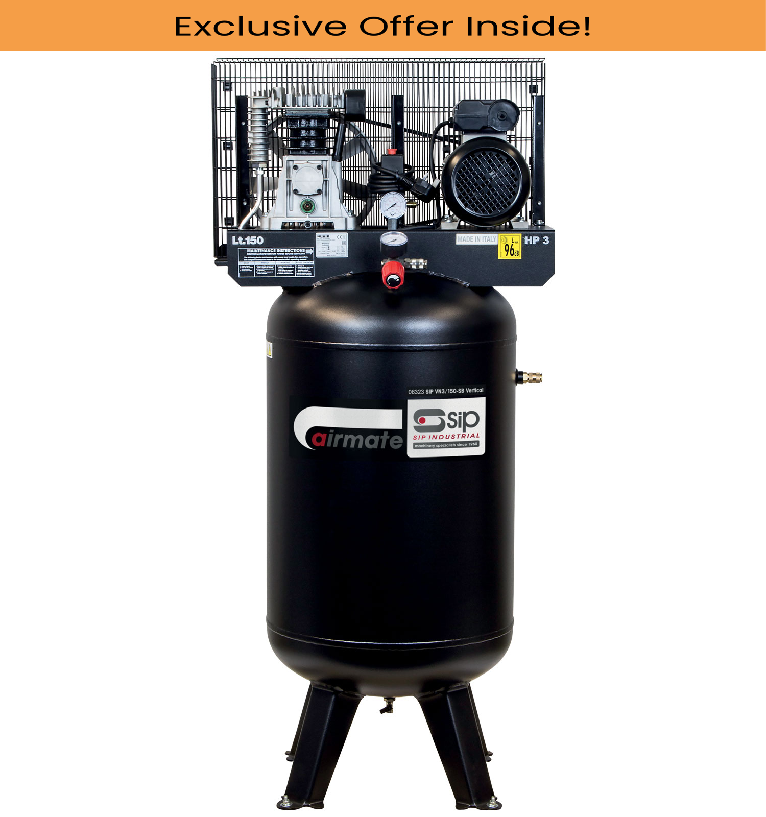 SIP 06323 VN3/150-SB Vertical Belt Drive Compressor,Tank Capacity - 50 Litre, Max. Air Pressure - 10 Bar