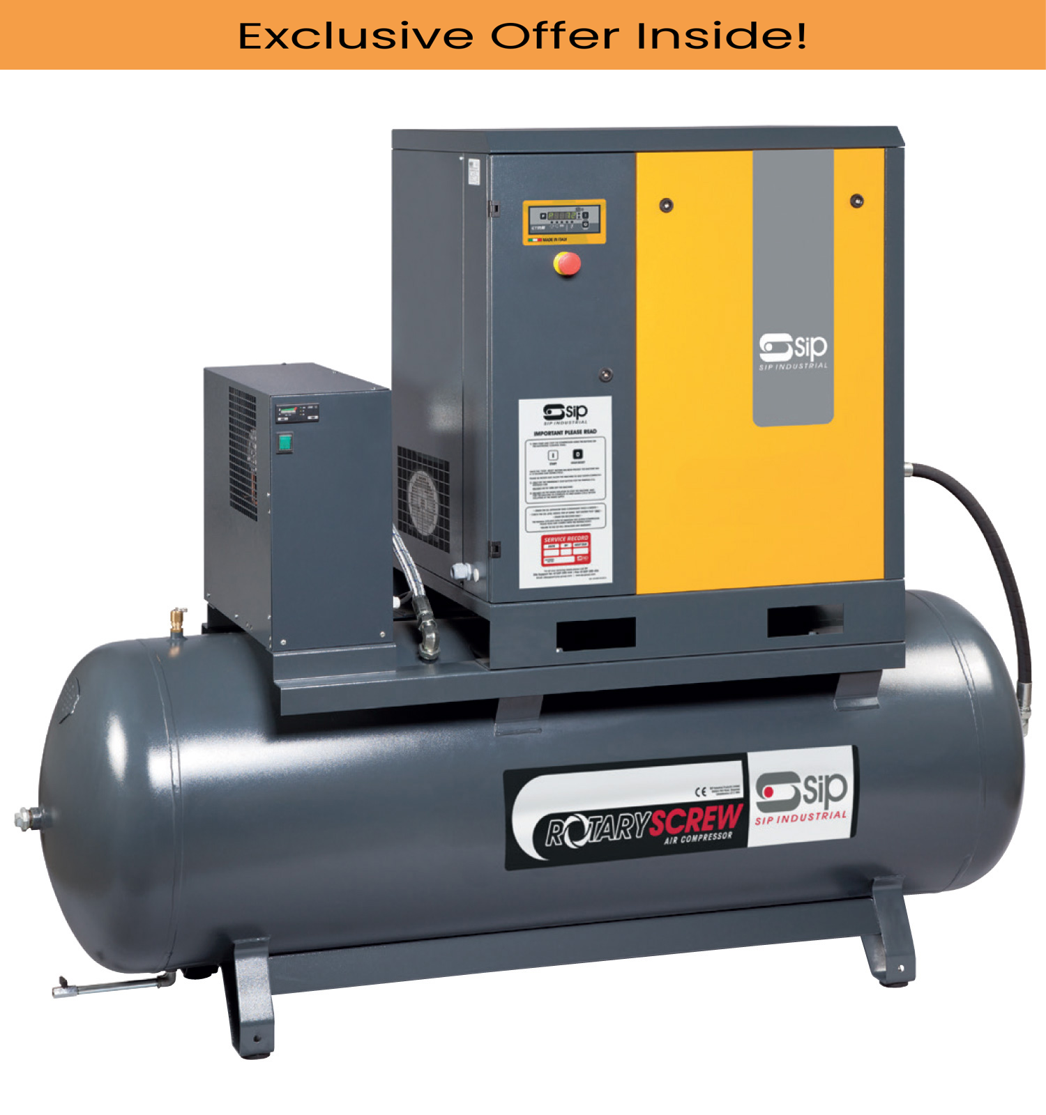SIP 06412A SIRIO 11-08-270ES Screw Compressor, Tank Capacity - 270 Litre, Max. Air Pressure - 8 Bar