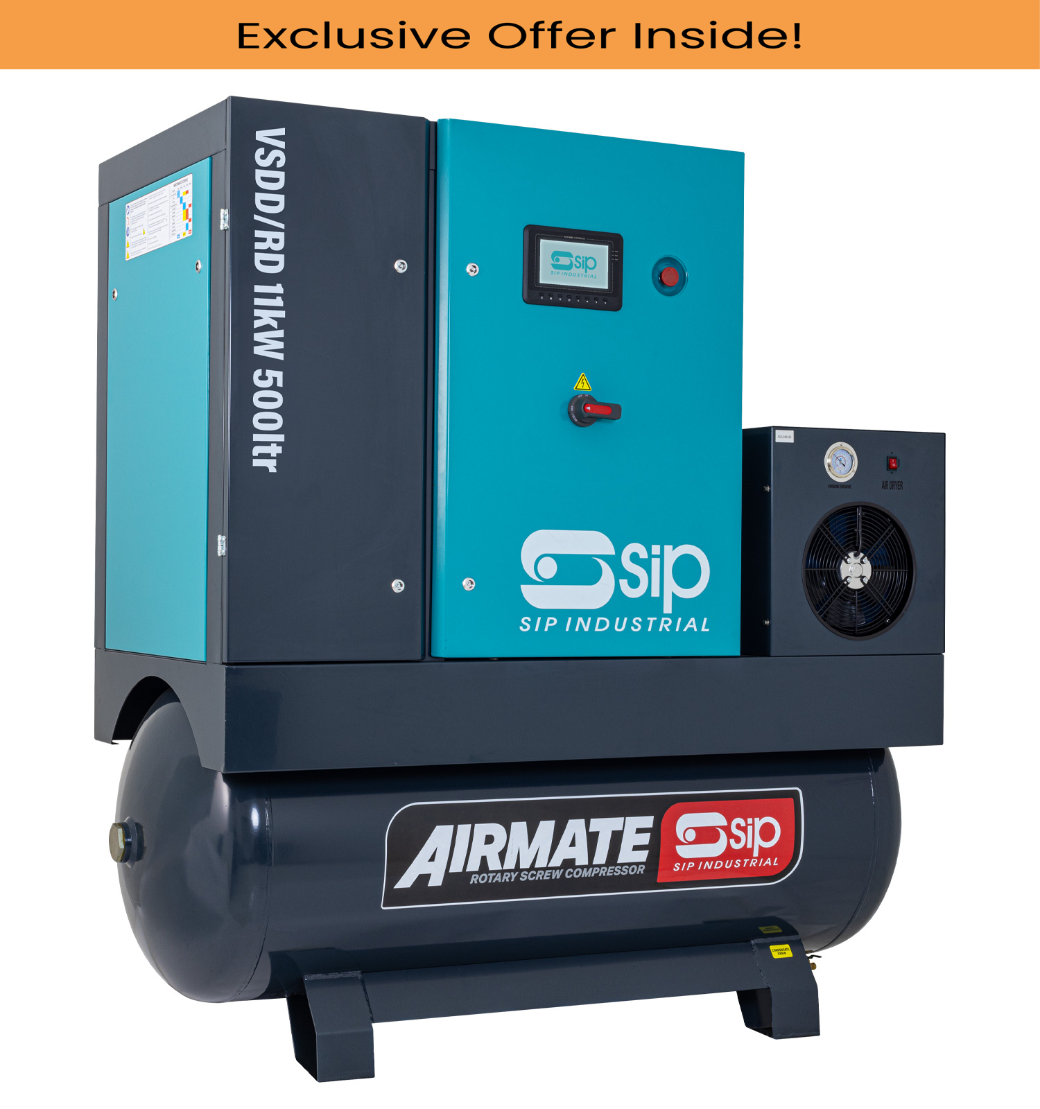 SIP 08266 VSDD/RD Rotary Screw Compress, Tank Capacity - 500 Litre, Max. Air Pressure - 8 Bar