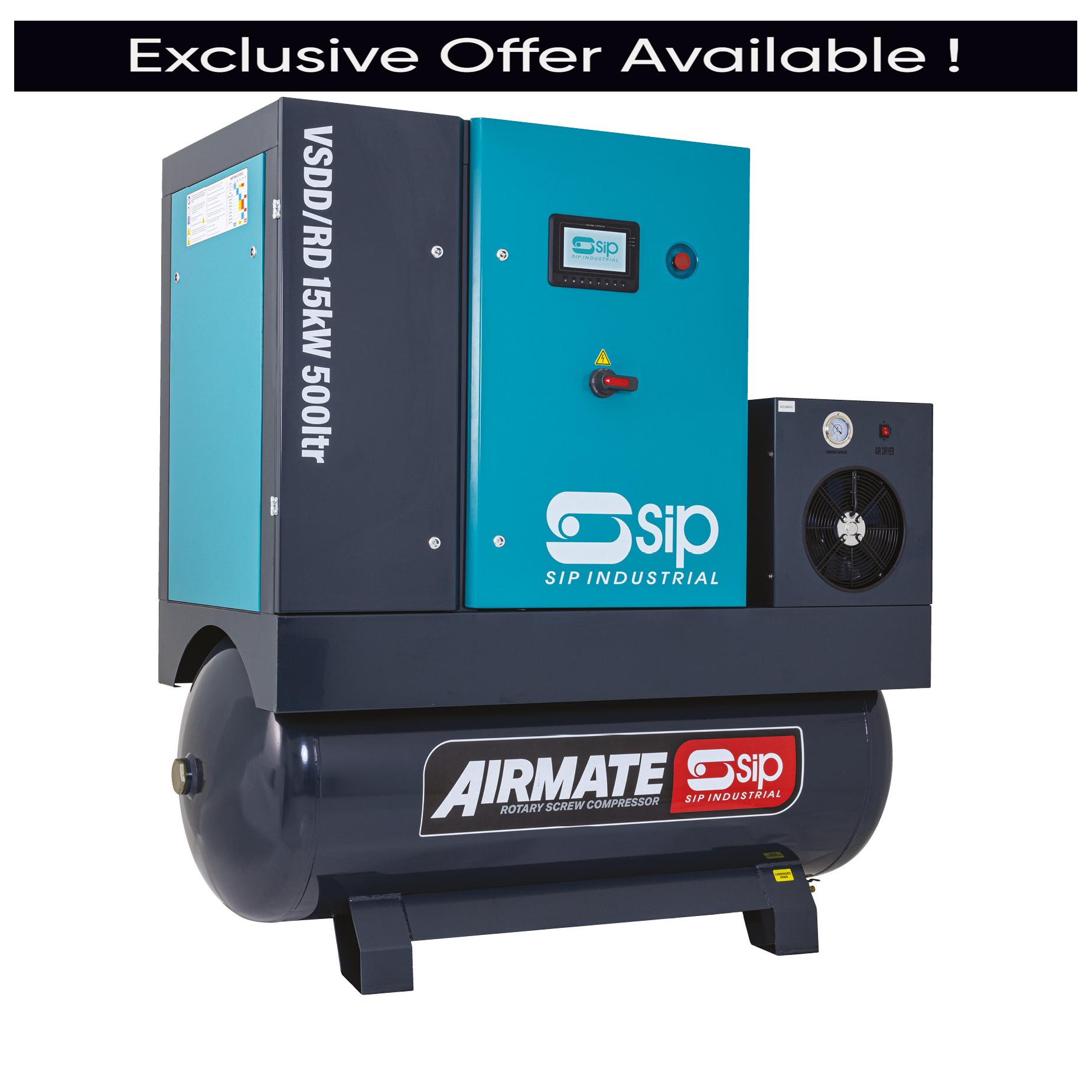 SIP 08273 VSDD/RD Rotary Screw Compressor, Tank Capacity - 500 Litre, Max. Air Pressure - 10 Bar