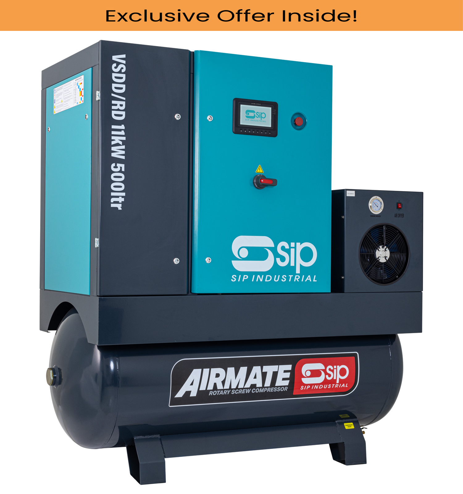 SIP 08276 VSDD/RDF Rotary Screw Compressor, Tank Capacity - 500 Litre, Max. Air Pressure - 10 Bar