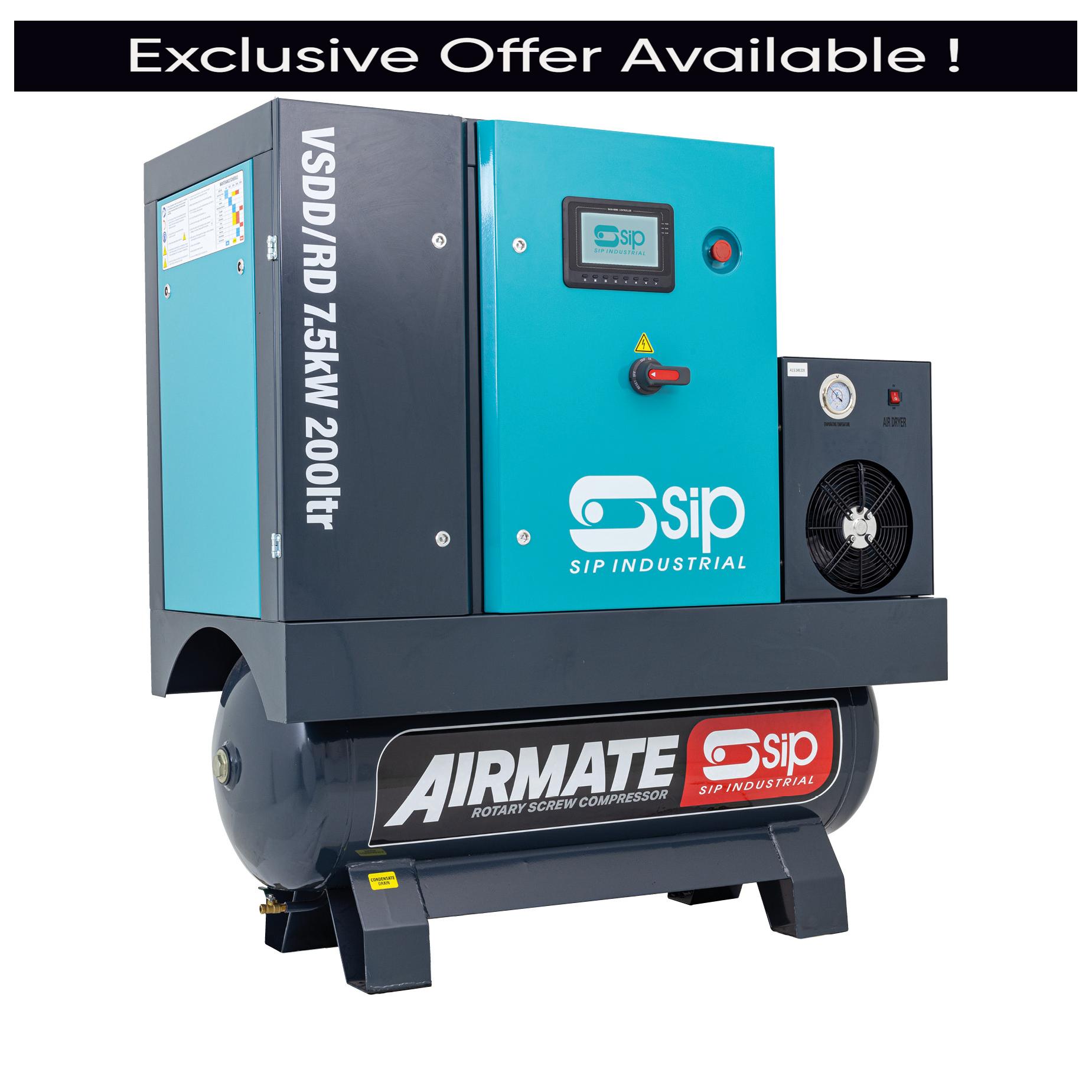 SIP 08280 VSDD/RDF Rotary Screw Compressor, Tank Capacity - 200 Litre, Max. Air Pressure - 10 Bar