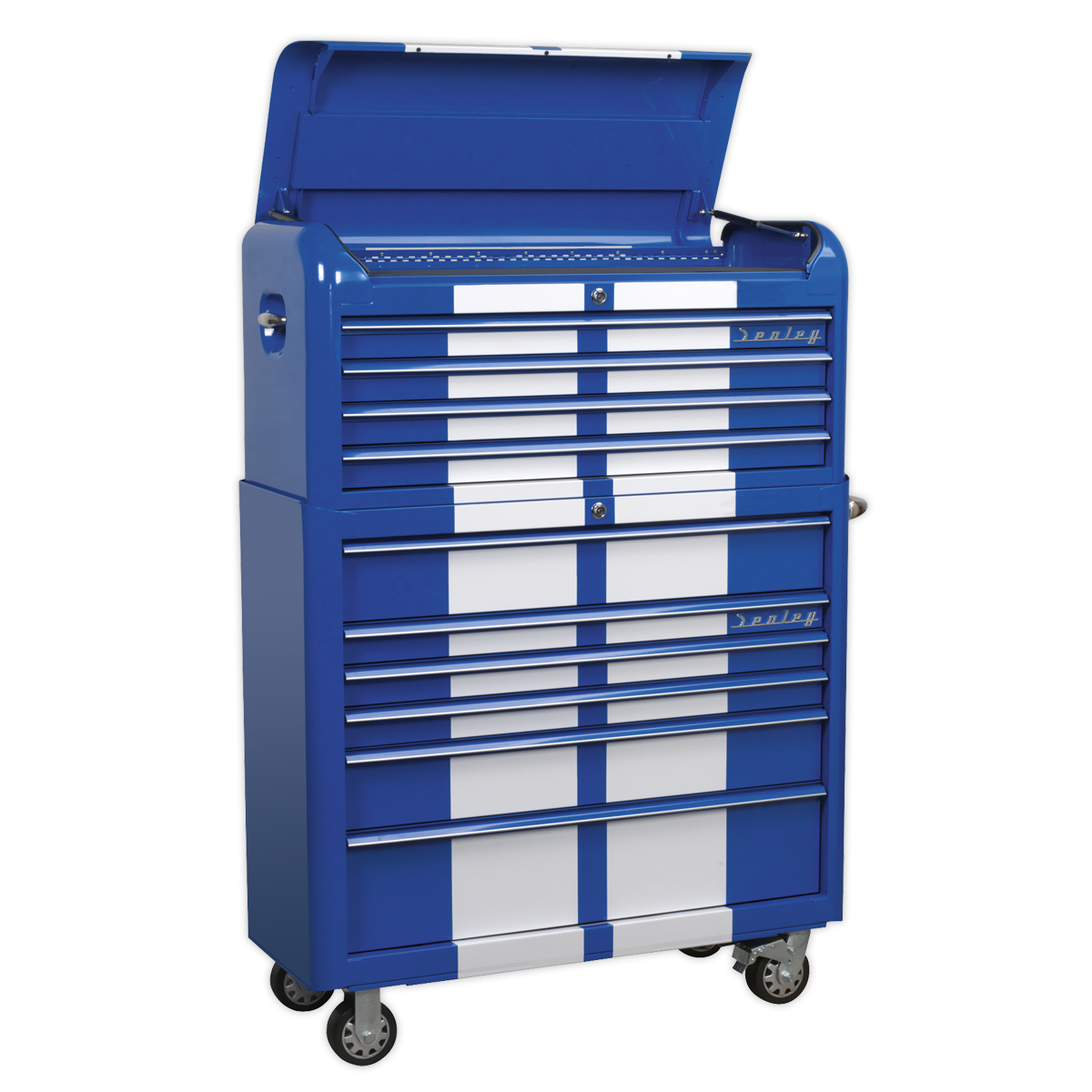 Sealey AP41COMBOBWS Retro Style Extra-Wide Topchest & Rollcab Combination 10 Drawer Blue/White Stripes