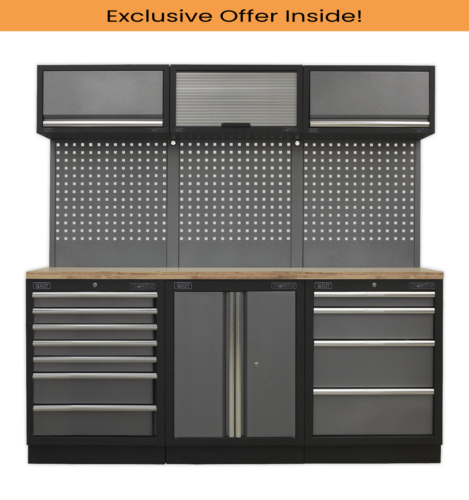 Sealey APMSSTACK07W APMSSTACK07W Superline Pro 2.0m Storage System - Wood Worktop