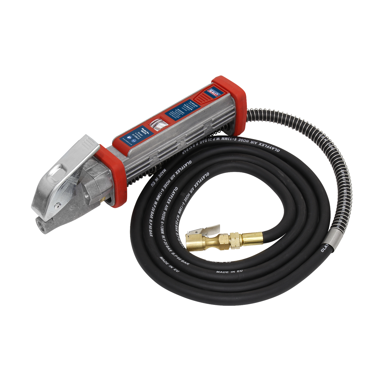 Sealey SA372 Tyre Inflator 2.7m Hose with Clip-On Connector
