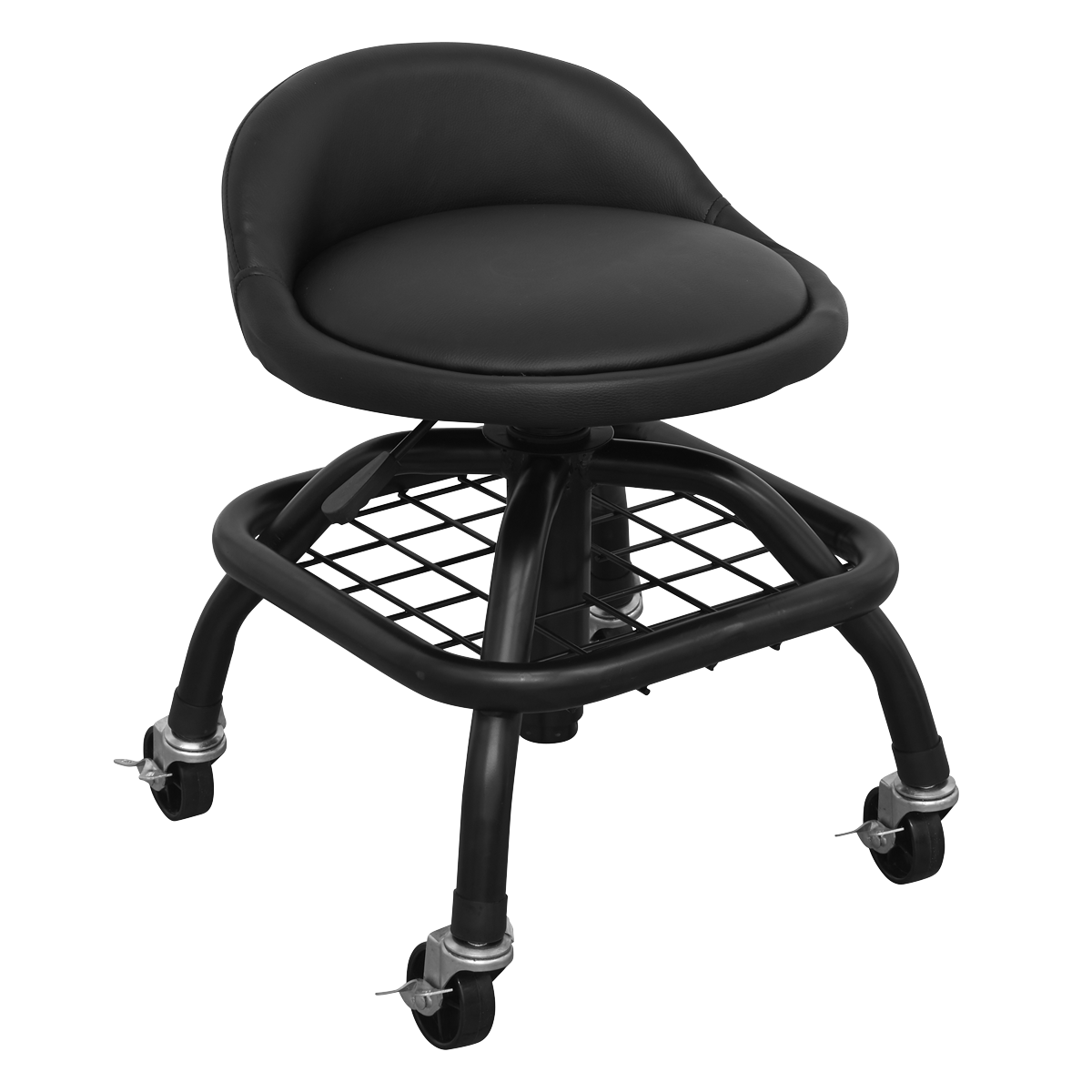 Sealey SCR02B Creeper Stool Pneumatic with Adjustable Height Swivel Seat & Back Rest